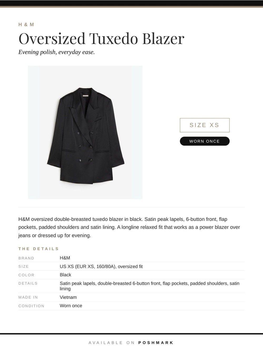 H&M Black Double-Breasted Oversized Blazer